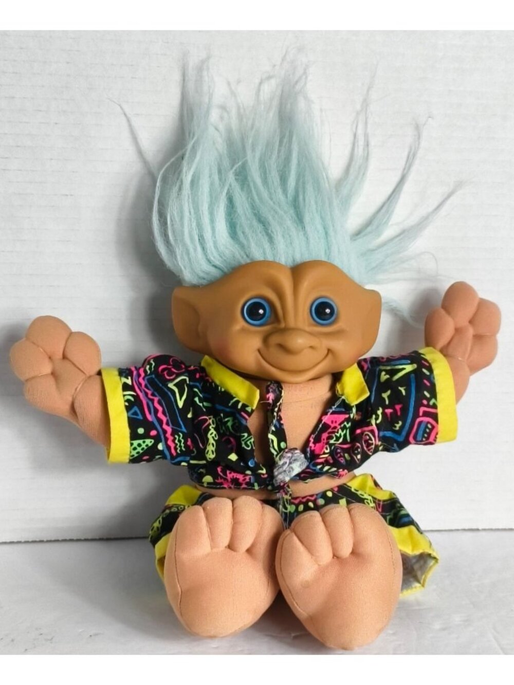 Vtg Ace Novelty Treasure Troll Doll 12" Blue Hair Eyes Jewel 1990s Retro Nostalg